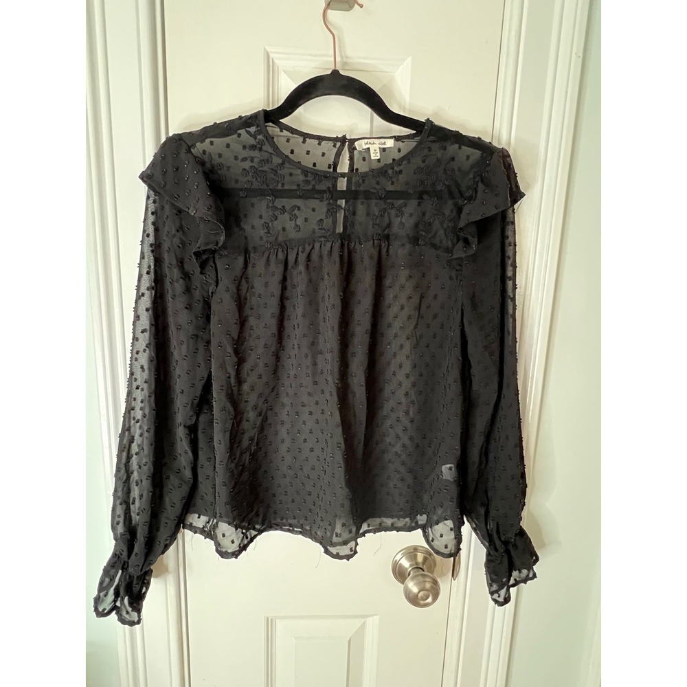 Bleuh Ciel Black Swiss Dot Ruffle Long Sleeve Blouse HTN2718 Womens Medium